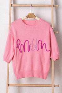 Threaded Pear - Maxine Mom Tinsel Front Short Sleeve Sweater