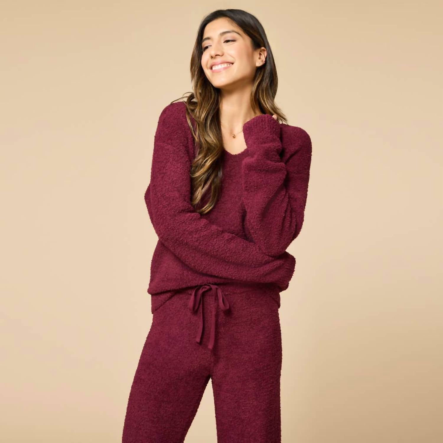 SOFTiES Marshmallow V Neck Lounge Set in cherry cola - women's sleepwear - alternate view