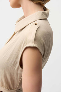 Joseph Ribkoff Textured Woven Shirt Dress with Sash in parchment - women's dress - view 4