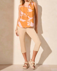 Tribal - Printed Tie Front Sleeveless Blouse