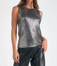 Elan - Metallic Crew Sleeveless Sweater