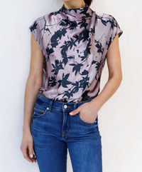 Gabriel + Simone Floral Charmeuse Cowl Top in passion flower - women's tank top