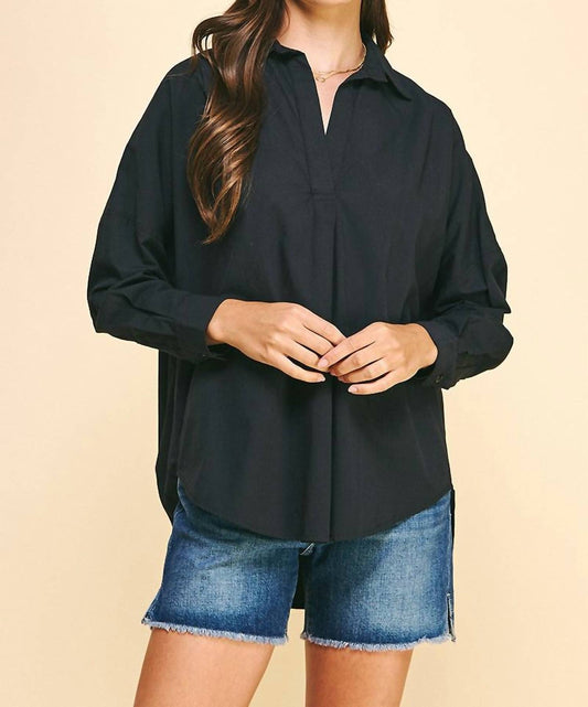 Pinch - Drop Shoulder Collared Blouse