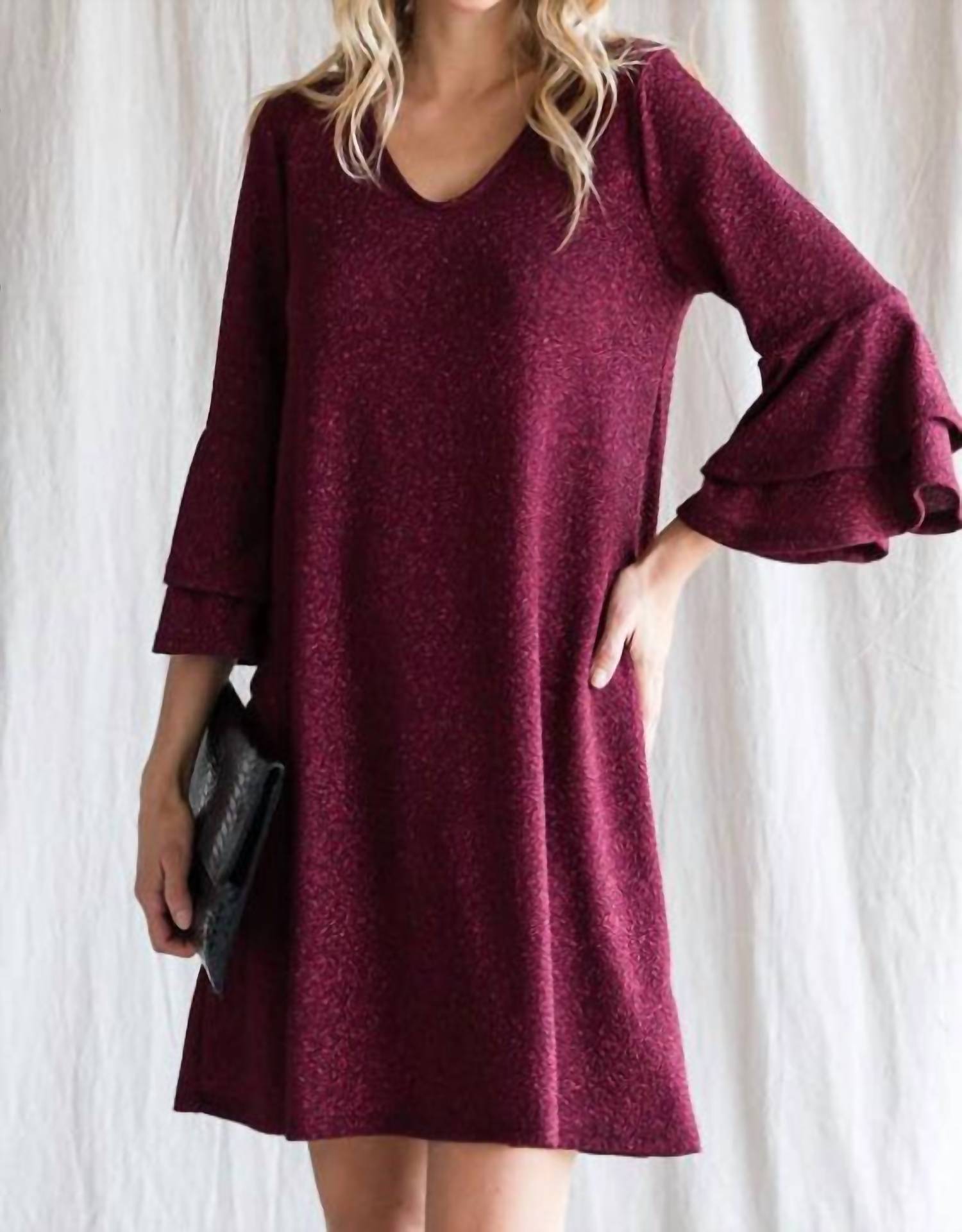 Jade By Jane - Dazzle Me Glitter Bell Sleeve Mini Dress
