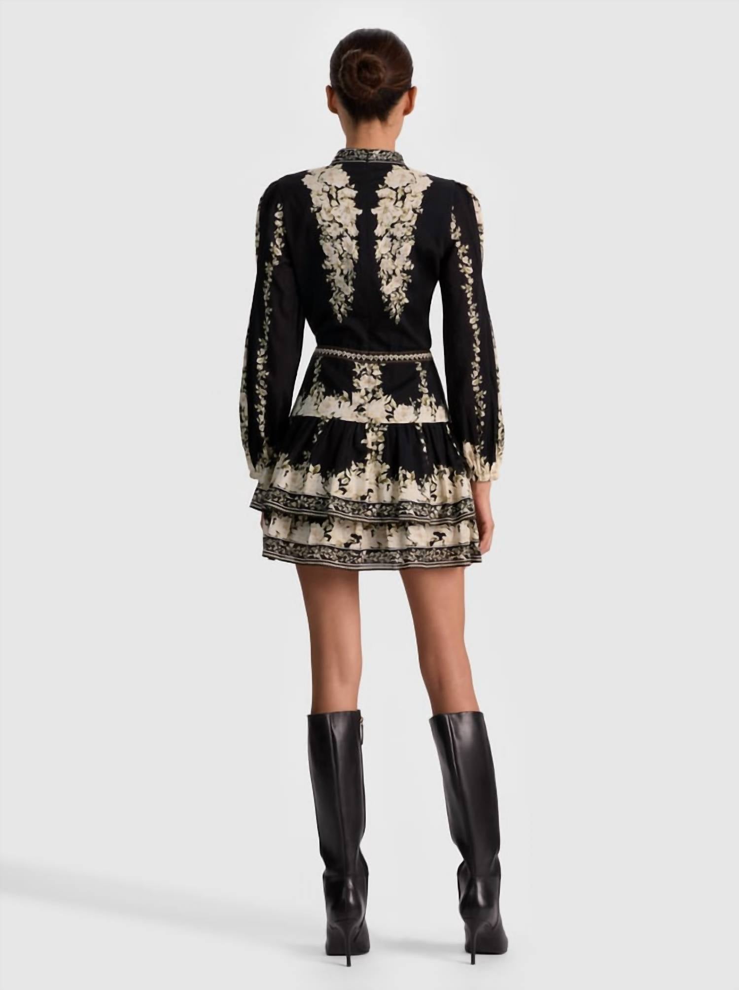 Alice + Olivia - Valencia Deep V Long Sleeve Mini Dress