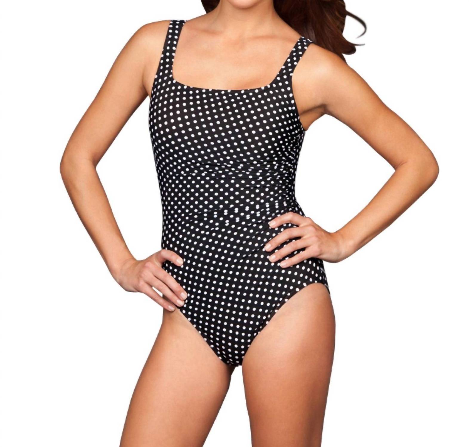 Miraclesuit Dippin Dots Sideswipe Underwire One Piece Swimsuit in black white - women's swimwear