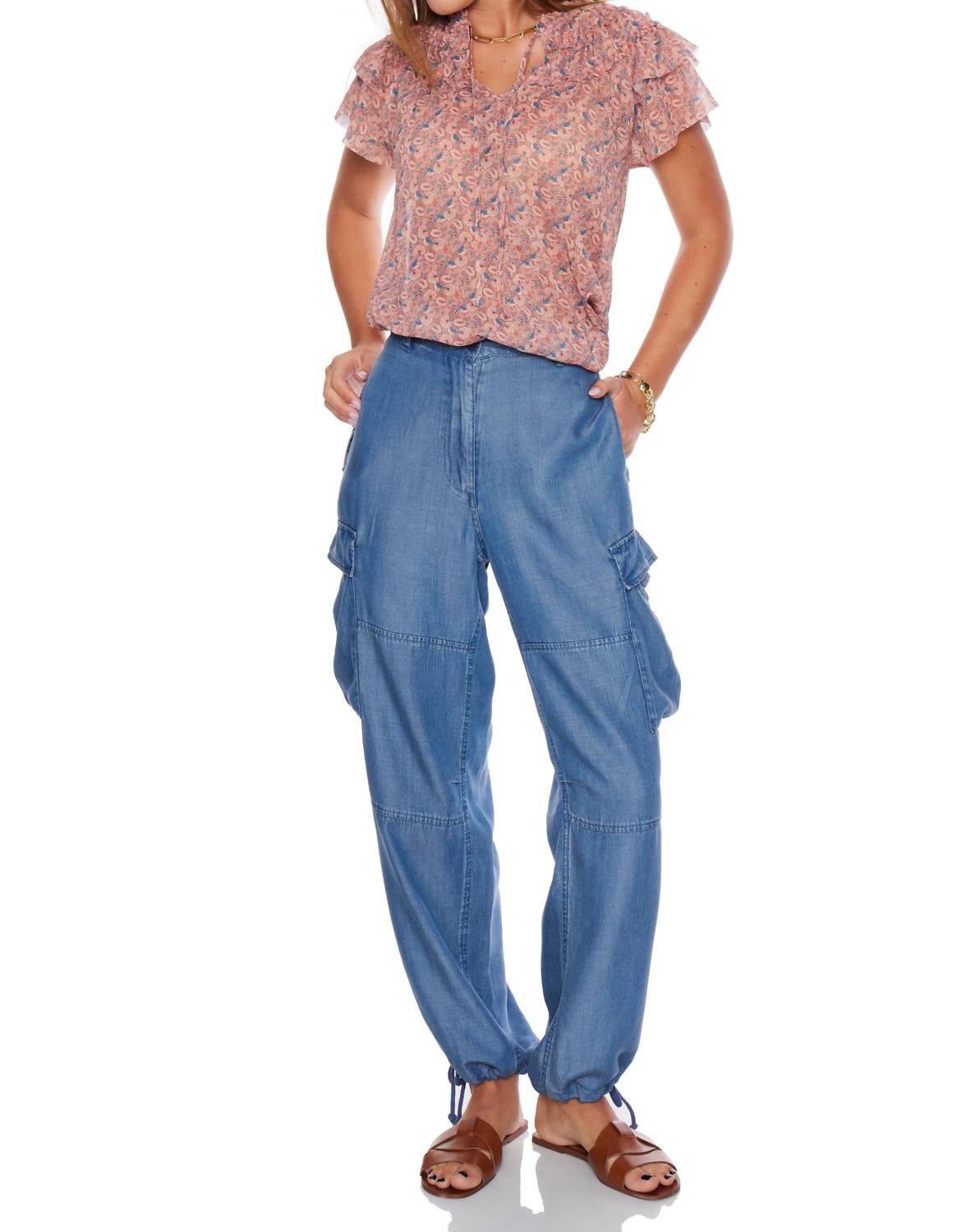 Velvet Heart Baylor Soft Denim Midrise Cargo Pant in calvary blue - women's pants