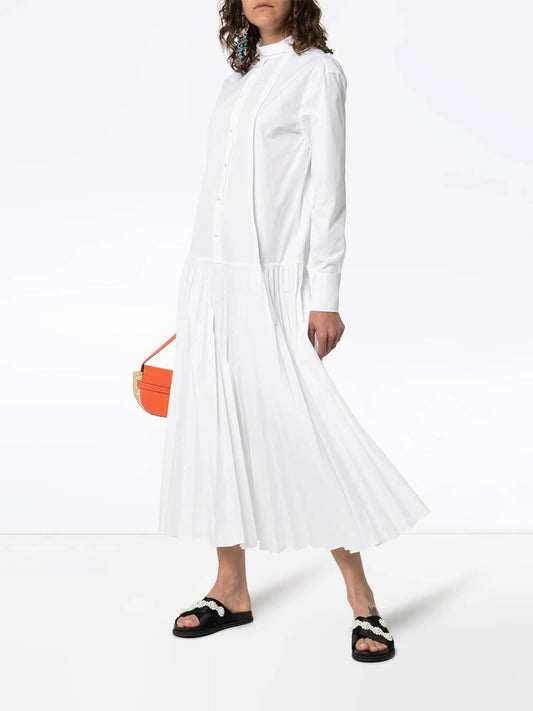 Valentino - Pleated Cotton Blend Poplin Dress