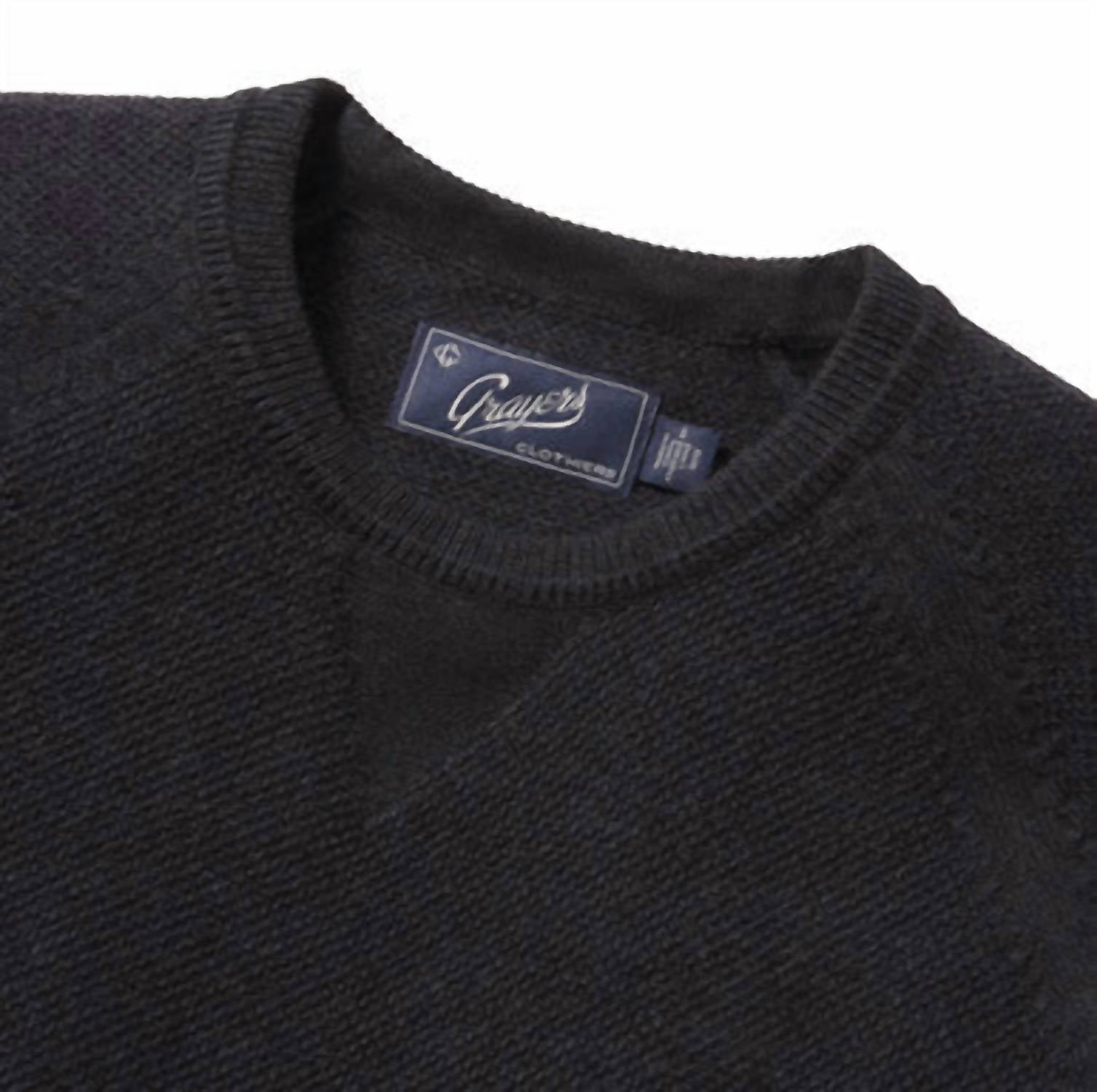Grayers Men's Ernest Cotton Cashmere Crew Sweater in charcoal - women's sweater - detail view