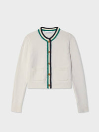 White + Warren - Women's Lofty Cotton Crochet Trim Cardigan