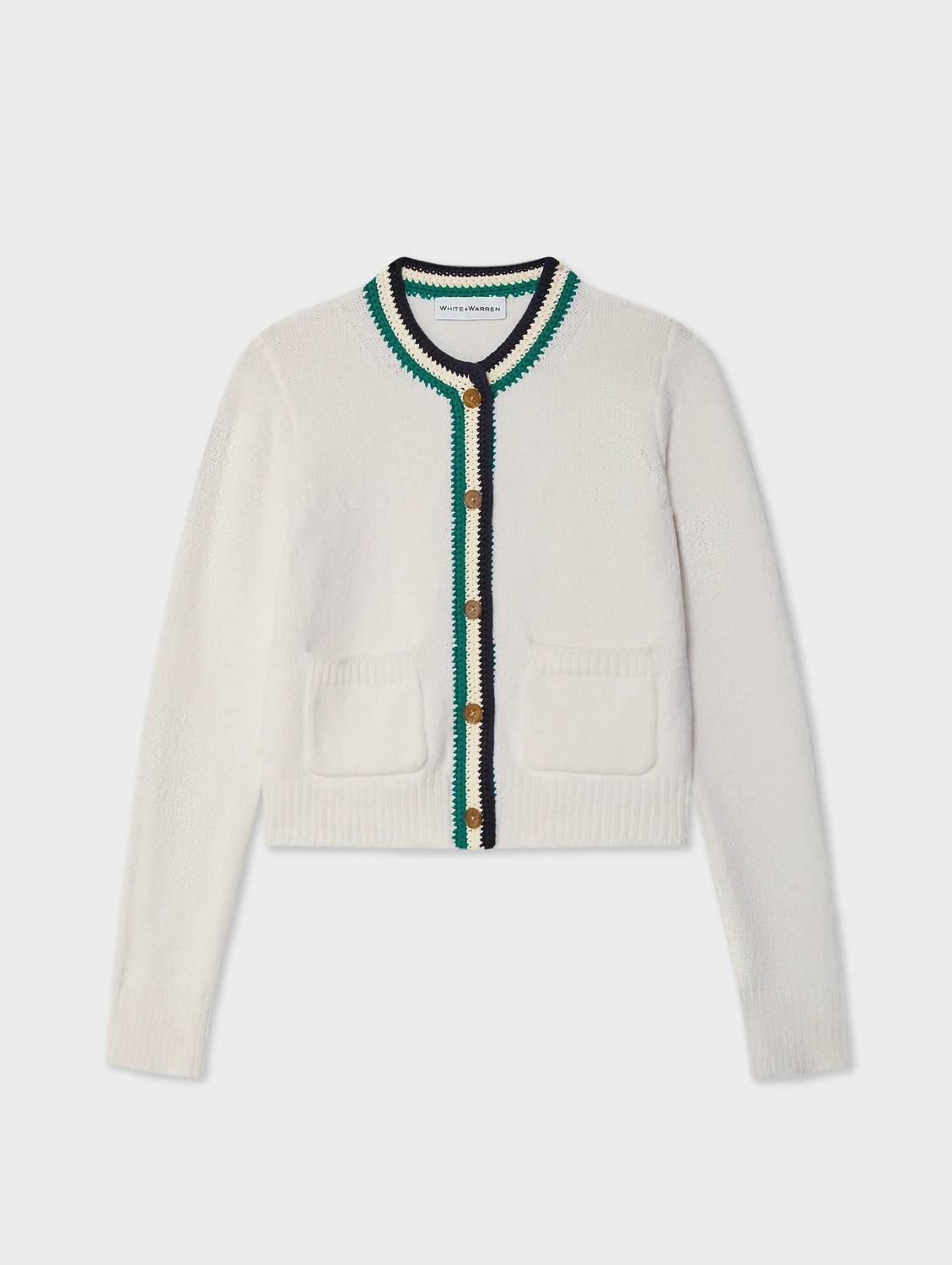White + Warren - Women's Lofty Cotton Crochet Trim Cardigan