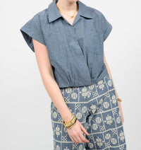 Ivy Jane Wrap Waist Short Sleeve Top in indigo - women's blouse - alternate view