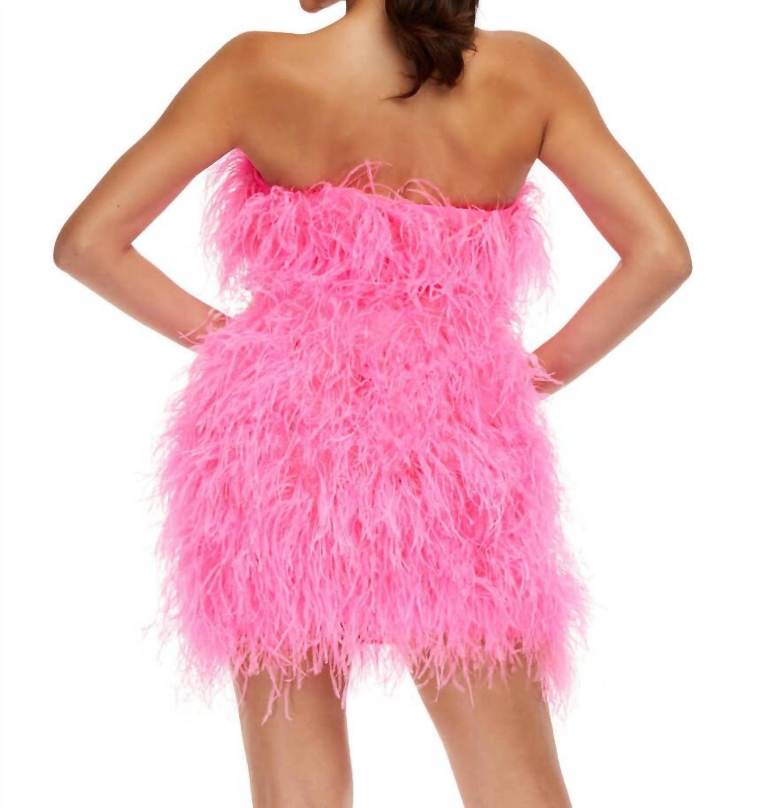 ASHLEYlauren Strapless Feather Designed Party Dress in hot pink - women's dress - detail view