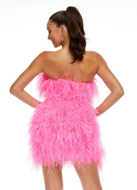ASHLEYlauren Strapless Feather Designed Party Dress in hot pink - women's dress - alternate view