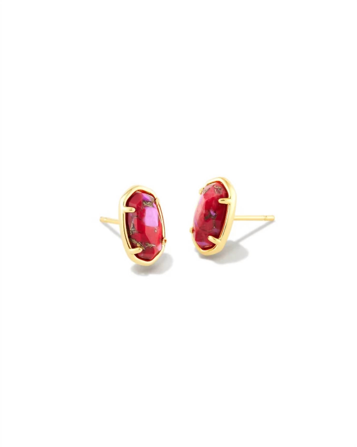 Kendra Scott Women's Grayson Stone Stud Earrings in gold bronze veined red fuchsia magnesite - women's jewelry