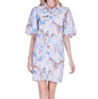 Joy Joy Puff Sleeve Fitted Shirtdress in vintage mist eyelet - women's dress - detail view
