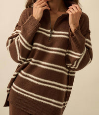 Promesa - Striped Knit Quarter-zip Sweater