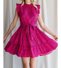 Jodifl - Frilled Neck Ruffle Sleeve Dress With Pockets