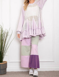 Blue Velvet Sheer Eyelet Front Contrast Ruffle Bottom Hi-lo Tunic in lilac - women's shirt - view 4