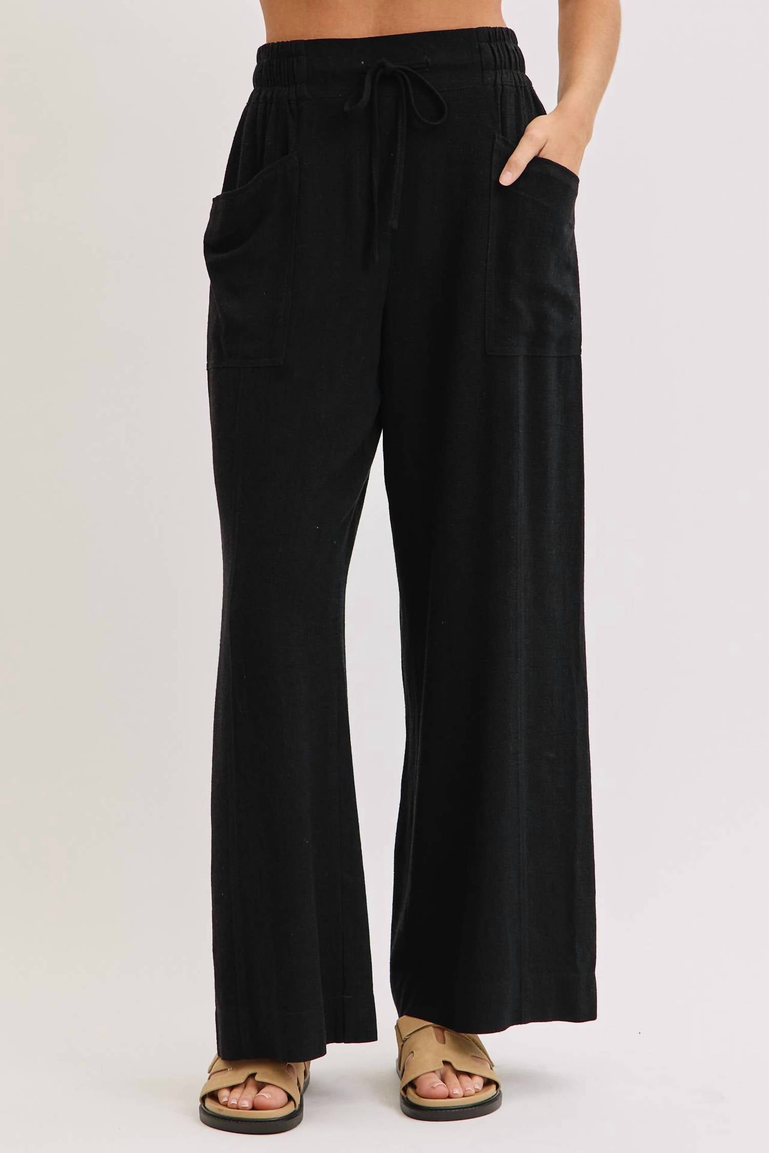 Sweet Lovely By Jen - Wide Leg Drawstring Pants With Pockets