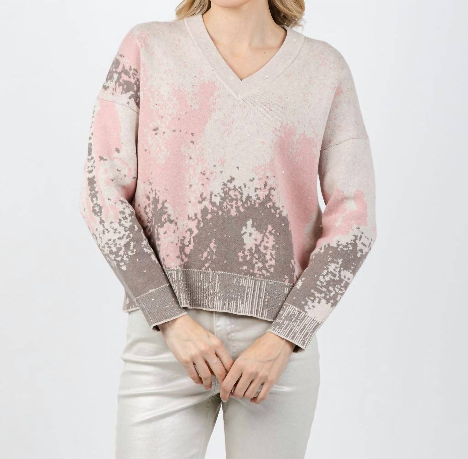 Kinross - Sequin Jacquard Vee Sweater
