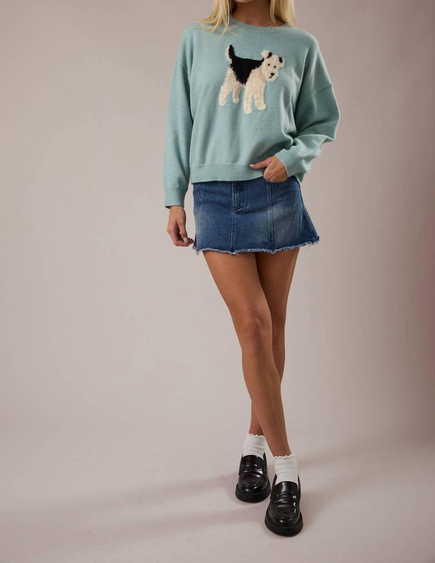 LE LIS Women's Fox Terrier Dog Graphic Sweater in mint green - women's sweater - view 5
