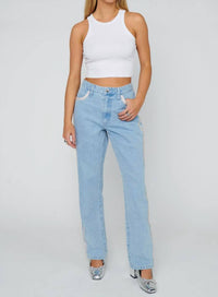 Show Me Your Mumu Icon Straight Leg Jeans in indigo rhinestone trim - women's jeans