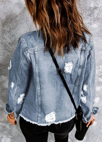 Legend Or Lies - Lapel Distressed Raw Hem Denim Jacket