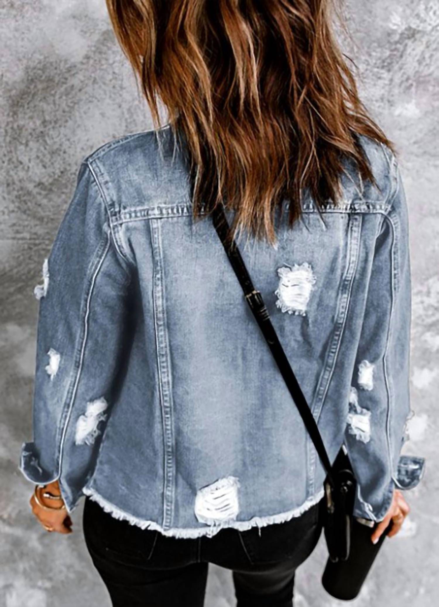 Legend Or Lies - Lapel Distressed Raw Hem Denim Jacket