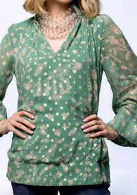HOLLY SHAE Design Charlie Top in wild flower tiles - women's long sleeve top - detail view
