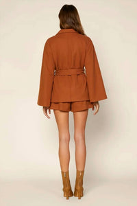 Skies Are Blue - Split Sleeve Cape Coat With Waist Tie