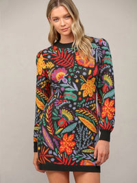 Fate - Garden Jacquard Floral Sweater Mini Dress