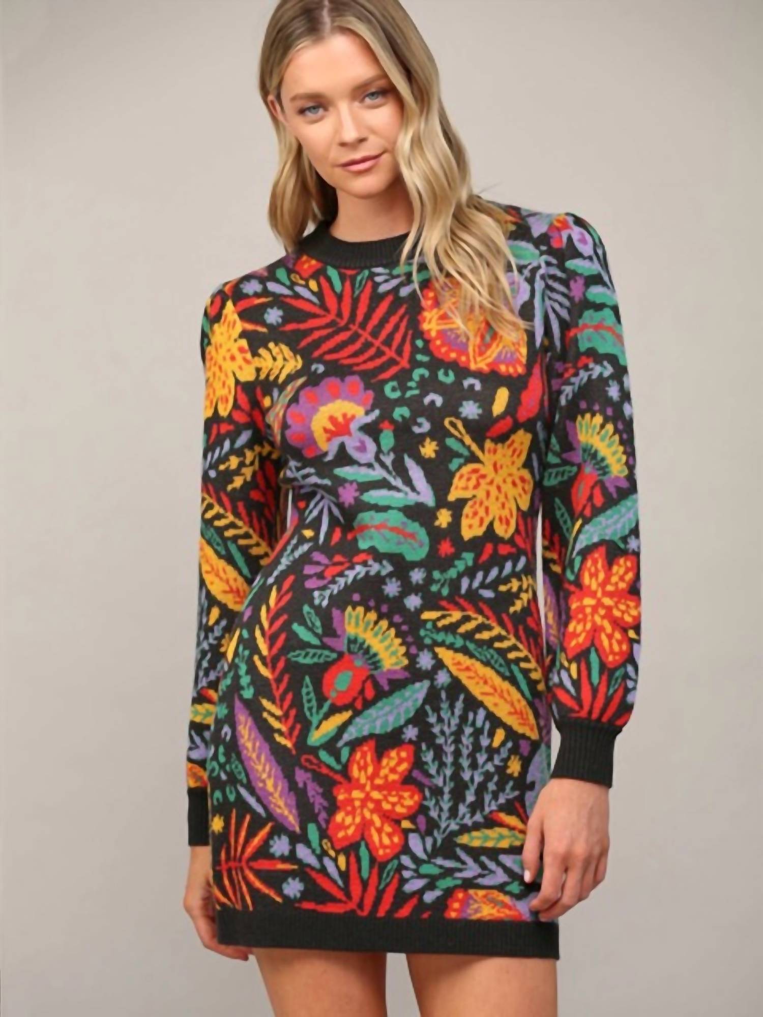 Fate - Garden Jacquard Floral Sweater Mini Dress
