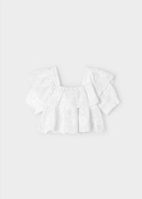 Mayoral - Girls' Scallop Floral Embroidered Crop Blouse