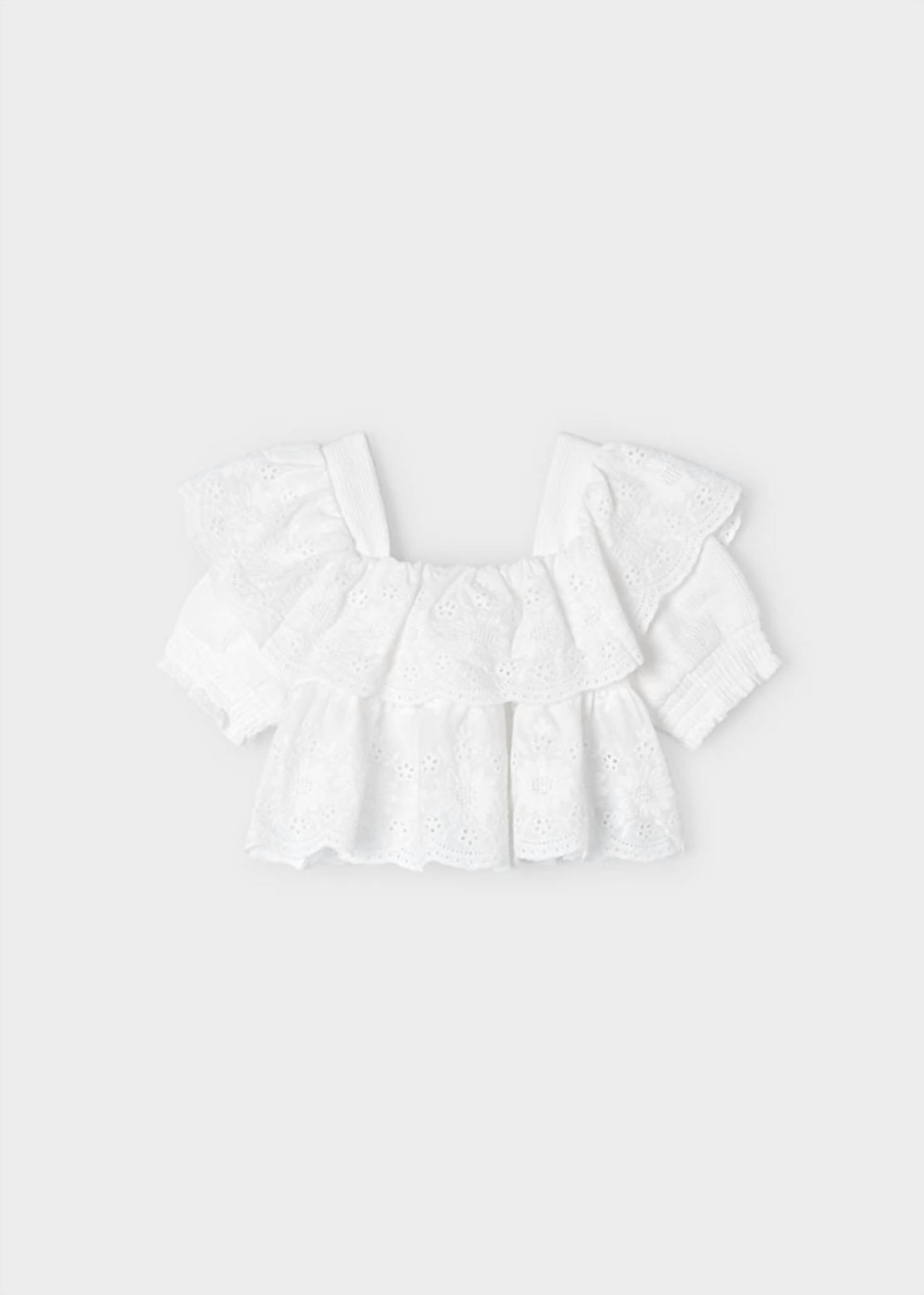 Mayoral - Girls' Scallop Floral Embroidered Crop Blouse