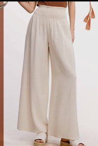 La Miel - Olivia Smocked Waist High Waist Pants With Side Pockets