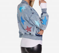 Lauren Moshi Shilese Color Crystal Multi Stars Jacket in faded denim - women's jacket - alternate view