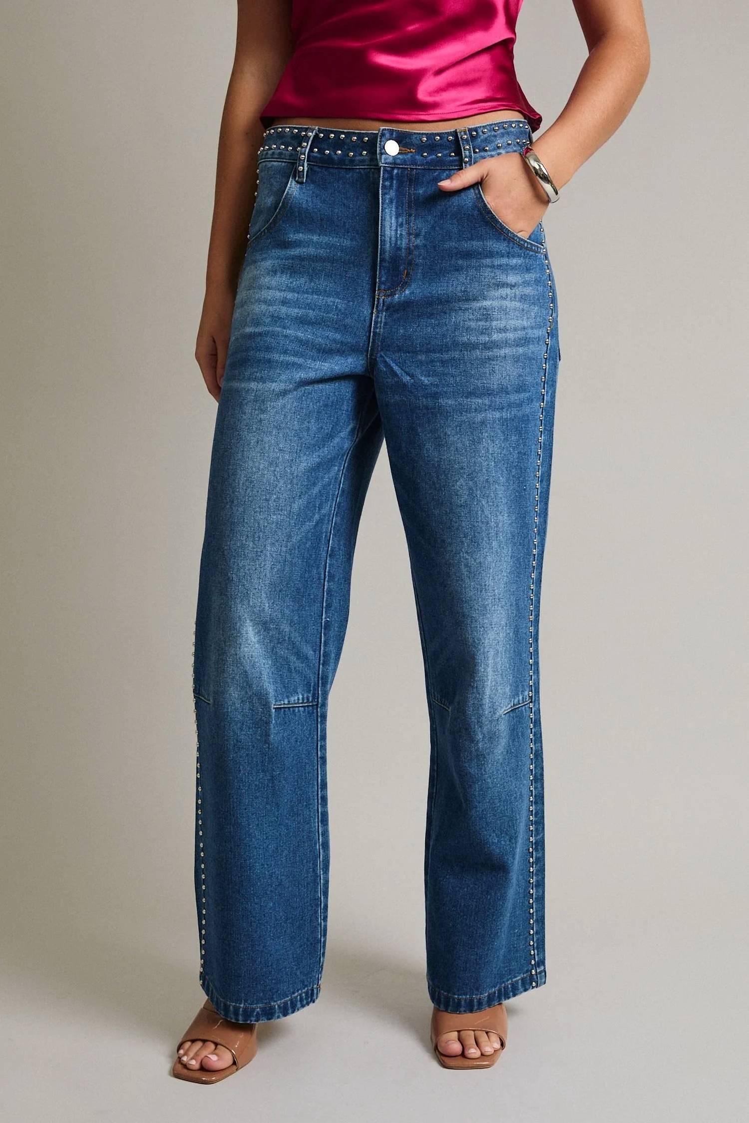 Le Lis - Ashtin Mid-rise Denim Pants With Stud Detail