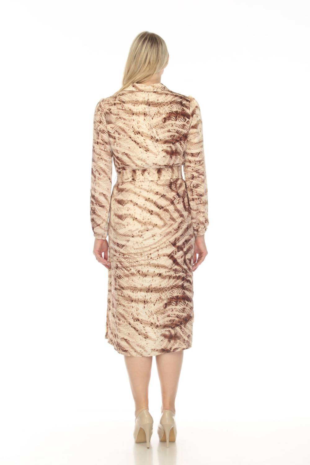 Joseph Ribkoff - Snakeskin Print Belted Midi Shirt Dress