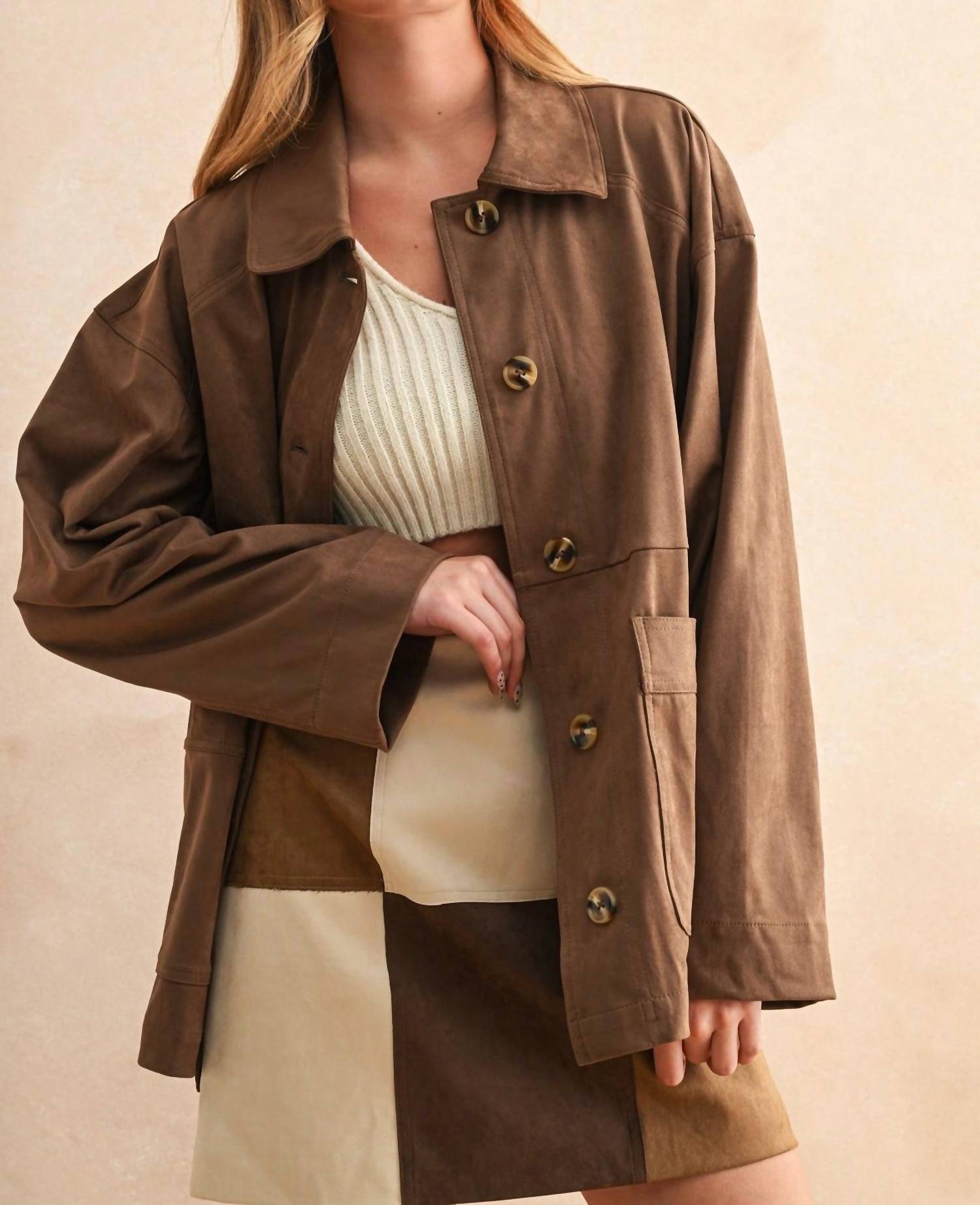 Miou Muse - Suede Button Front Jacket