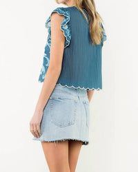 Thml - Embroidered Flutter Sleeve Scallop Top