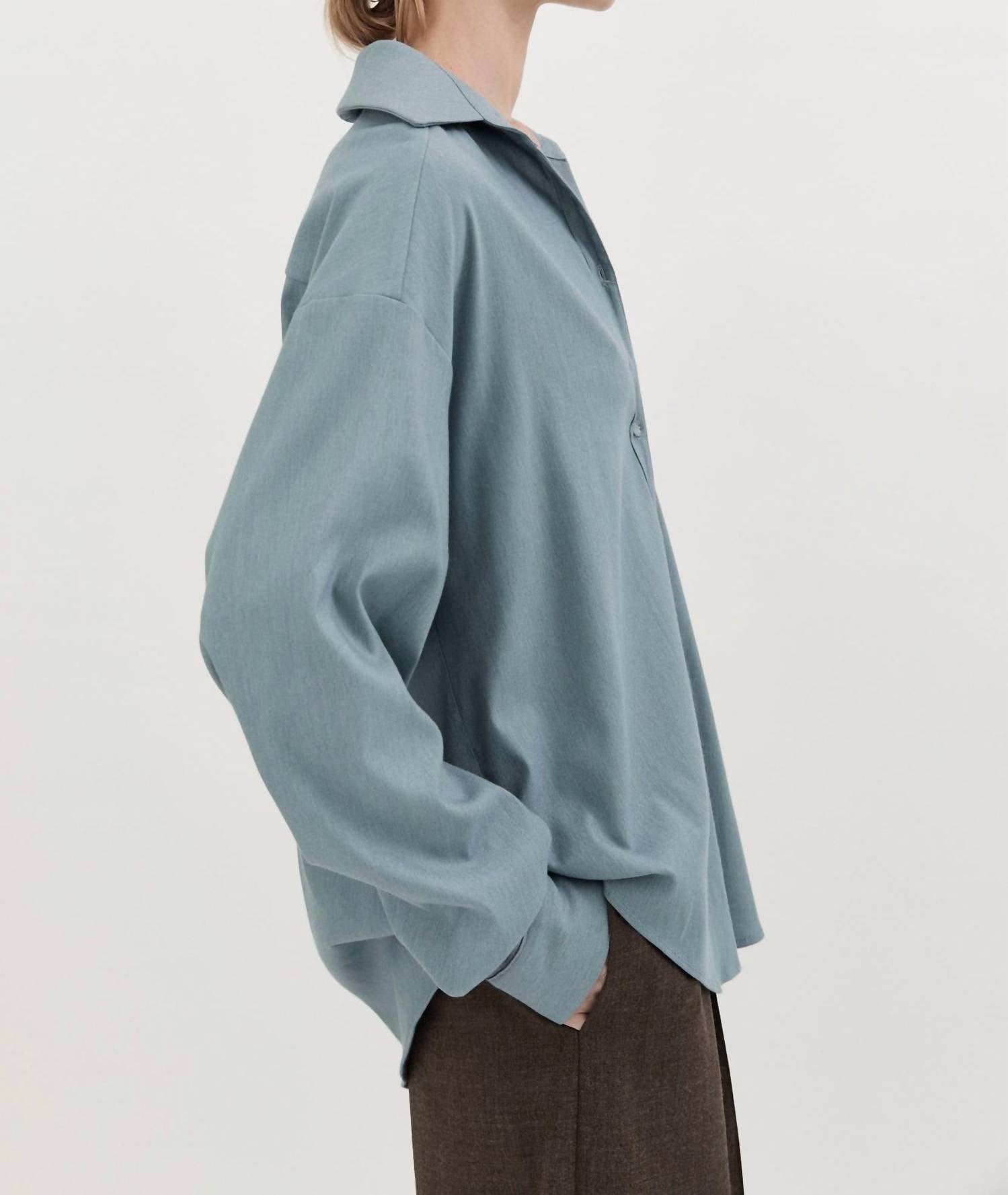 Hyde & Stone Classic Wool Long Sleeve Shirt in sky blue - women's shirt - view 8