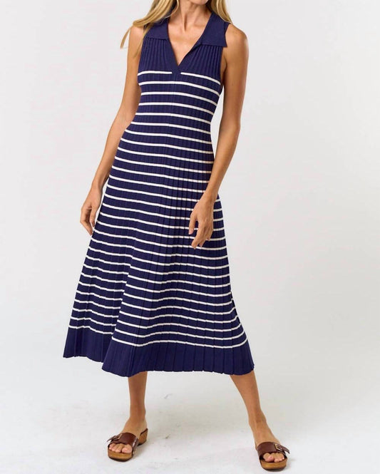 Lalavon - Striped Sleeveless Ribbed Midi Dress