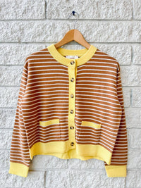 XIRENA Lillian Long Sleeve Cardigan in camel stripe - women's cardigan - detail view