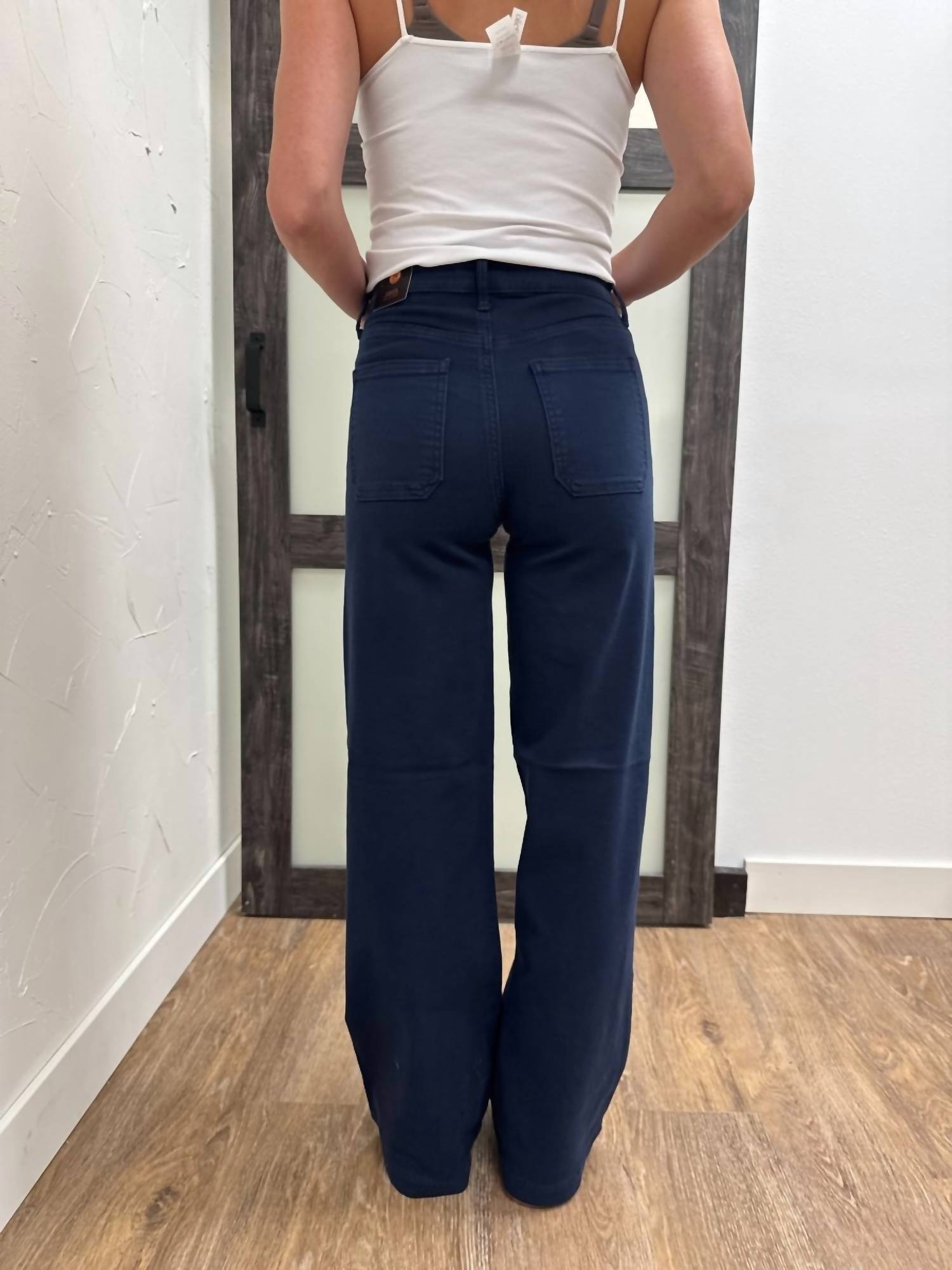 VERVET BY FLYING MONKEY Mini Patch Pocket Wide Leg Jean in navy - women's jeans - alternate view