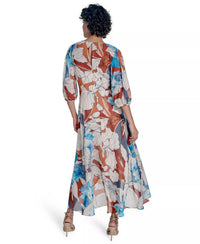 Calvin Klein - Chiffon Puff Sleeve Faux Wrap Dress