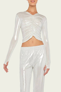 Norma Kamali - Long-sleeve V-neck Shirred Front Top