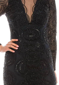 Aidan Mattox - Long Sleeve Cutout Back Beaded Dress