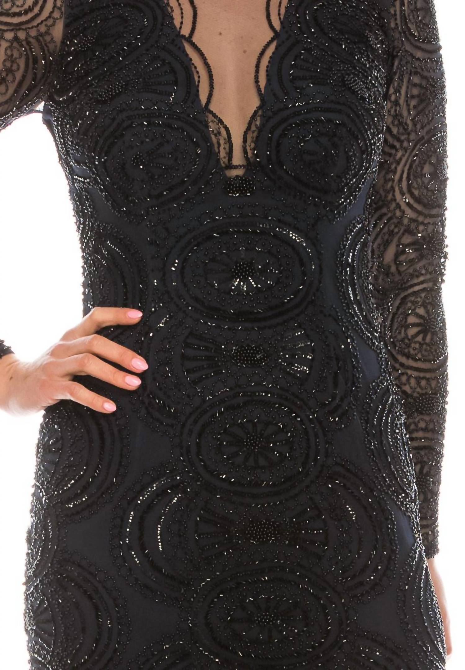Aidan Mattox - Long Sleeve Cutout Back Beaded Dress