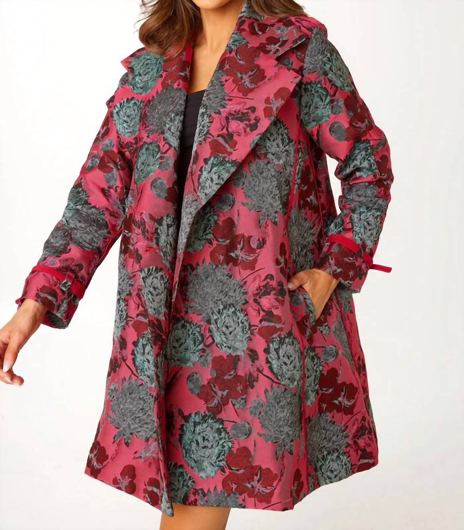 ABBEY GLASS Marisol Vintage Dahlia Jacquard Coat in hot pink - women's jacket - alternate view